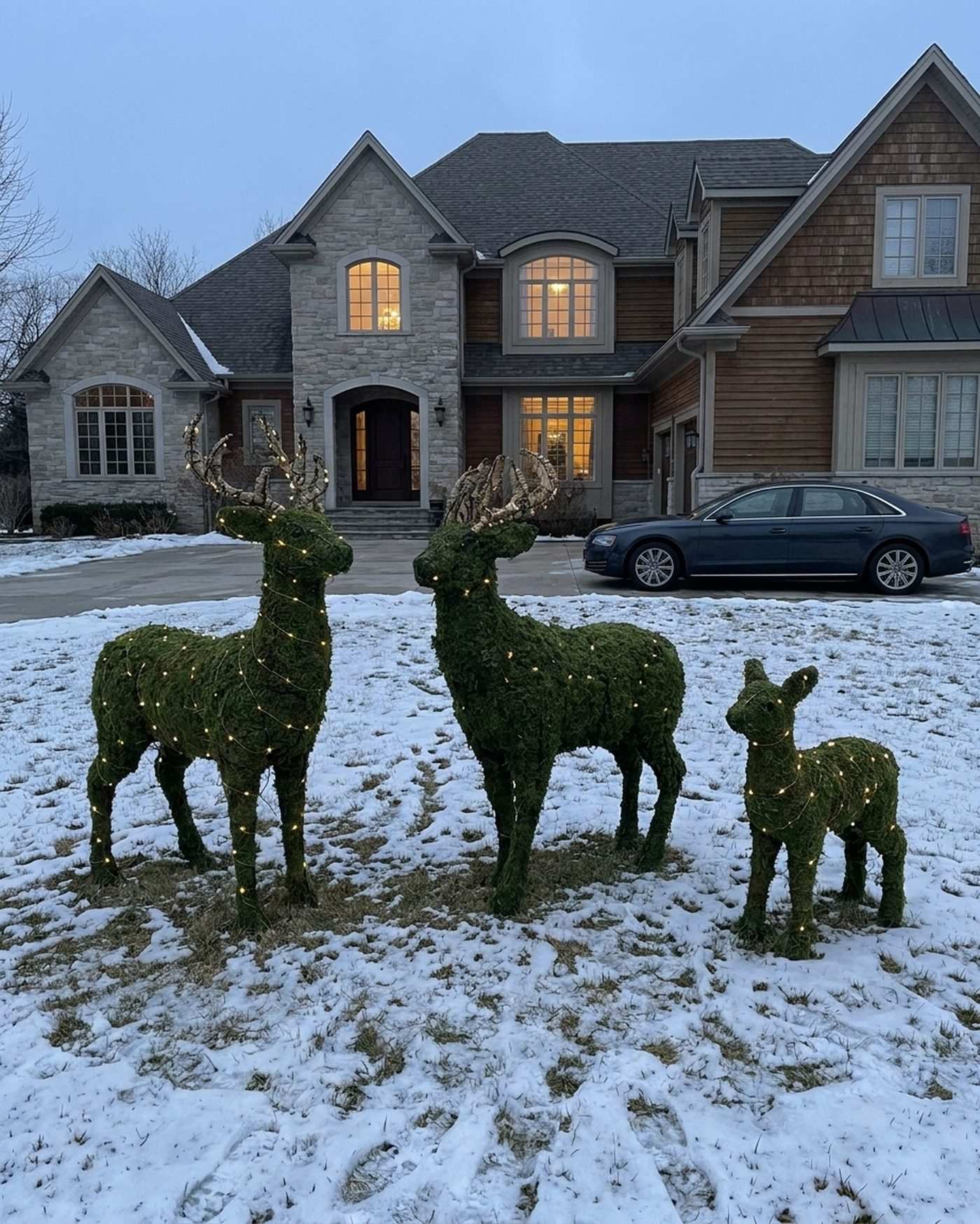 A reindeer family on the lawn — concept render