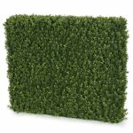 Rectangular artificial boxwood hedge panel, dense green foliage, on a white background
