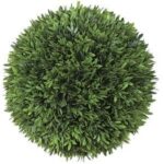 Round artificial Podocarpus topiary ball with dense small pointed leaves
