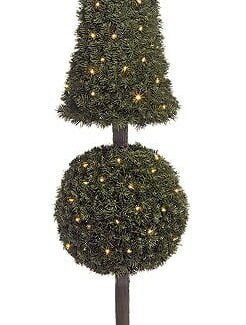 Artificial Topiary Trees, Outdoor Topiary, 5 feet   Pyramid Ball Pine Topiary with Lights | TOPIARYTREE.NET