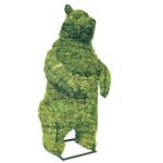 Moss-covered bear topiary standing upright on its hind legs, on a small base, against a white background.