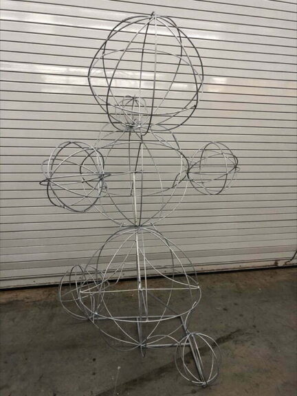 Bare galvanized metal frame of connected spheres
