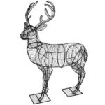 Bare wire deer topiary frame shaped as a standing stag with antlers, studio photo