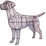 Bare black wire Labrador Retriever topiary frame standing in profile, tail out, with no moss or planting