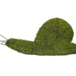 Moss-covered snail topiary with bare wire antennae, side view