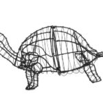 Bare wire turtle topiary frame, no moss, rounded shell shape with raised head
