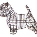 Black powder-coated wire topiary frame shaped as a Westie terrier, ears up and tail erect