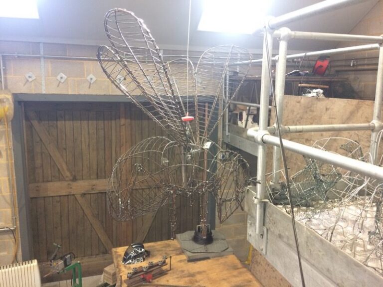 Wire bumble bee frame under construction
