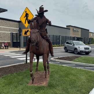 Life size Running Horse - Cowboy Metal Decorated Topiary Sculpture | TOPIARYTREE.NET