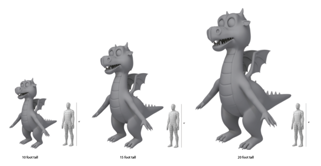 CAD render of a winged, horned cartoon dragon sculpture concept