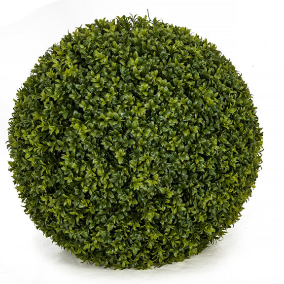 Artificial boxwood ball on white background, full round shape