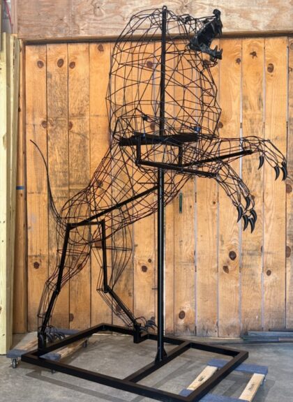 9-foot rearing lion topiary frame, powder-coated steel