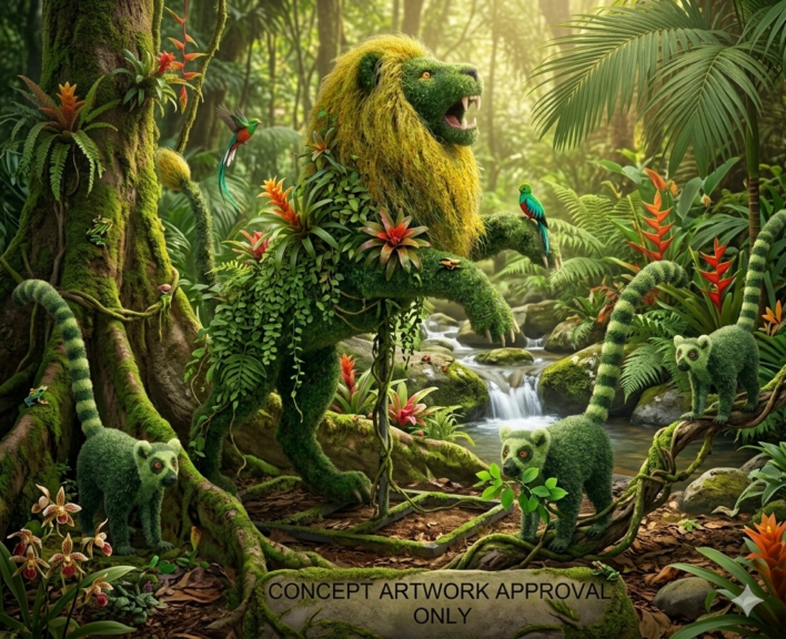 Lion topiary reference image; filename references lemurs