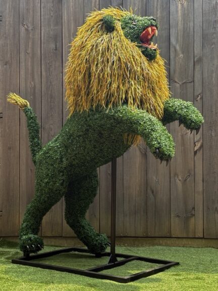 Rearing lion topiary sculpture