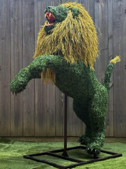 Rearing lion topiary sculpture, additional view