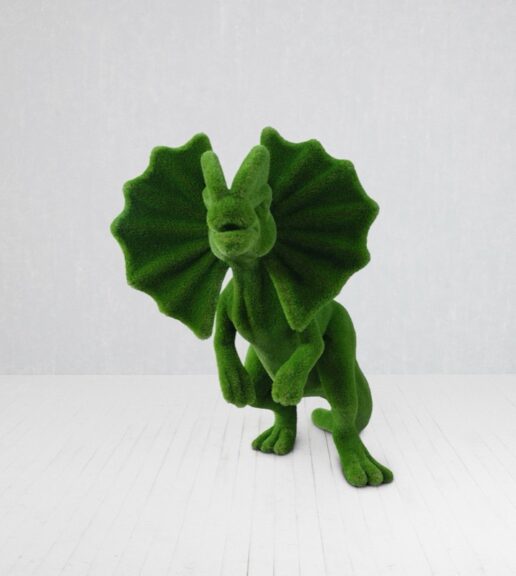 Green foliage dinosaur-shaped topiary sculpture for indoor display