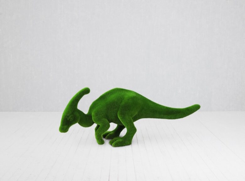 Dinosaur sculpture covered in turf