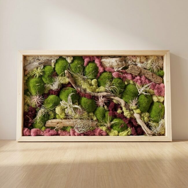 Driftwood, Preserved Moss & Air Plant Wall Art, 14×24 in