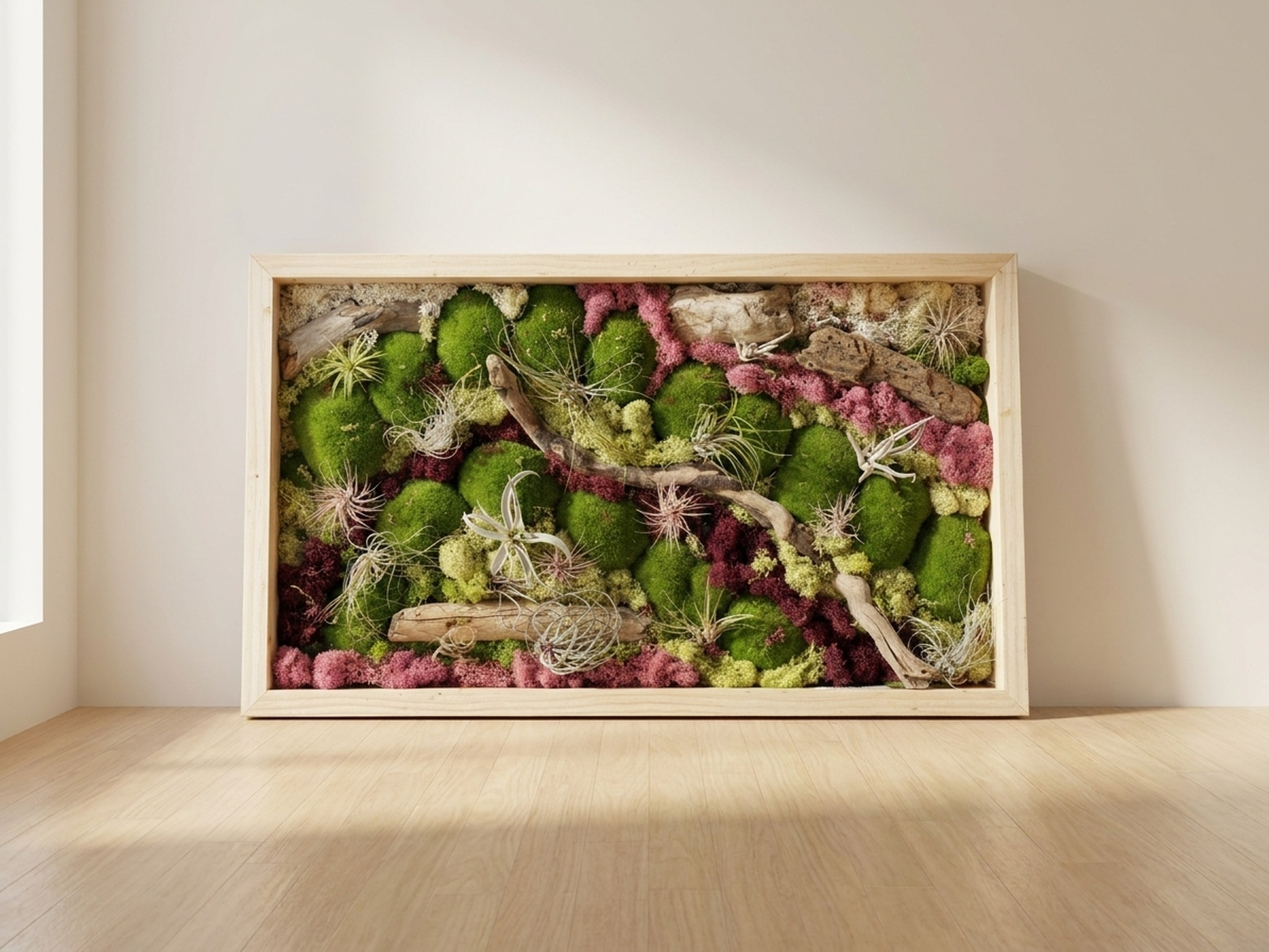 Driftwood, Preserved Moss & Air Plant Wall Art, 14x24 in