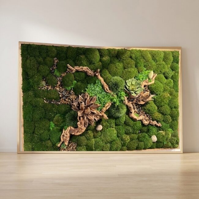 18×30 Wood Frame with Preserved Moss and Driftwood