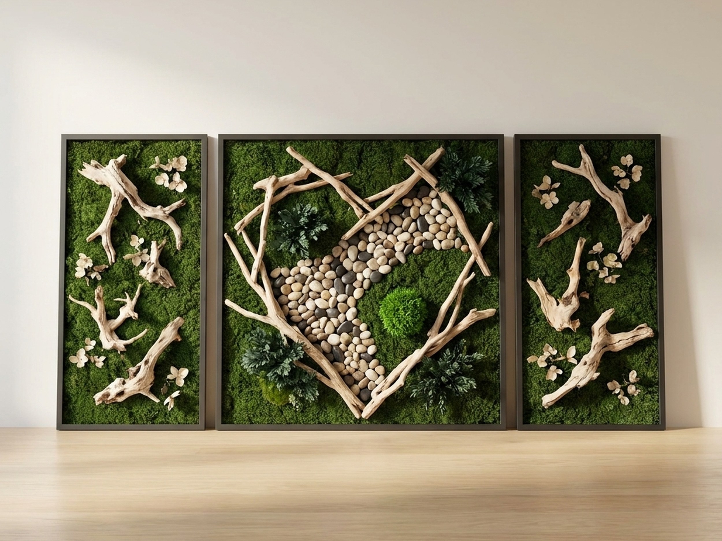 3-Piece Living Wall Art with Moss and Sticks 3-Piece Living Wall Art with Moss and Sticks