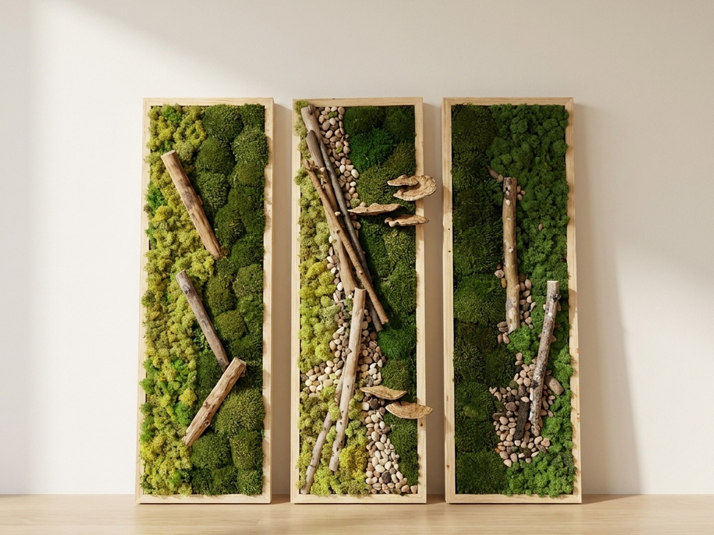 Driftwood and Preserved Moss Wall Art, 3-Piece Set, 12 x 36 In Driftwood and Preserved Moss Wall Art, 3-Piece Set, 12 x 36 In