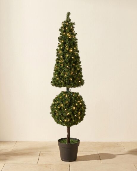 Pyramid Ball Pine Topiary with Lights, 5 ft