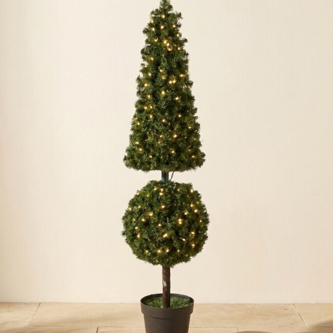 Pyramid Ball Pine Topiary with Lights, 5 ft