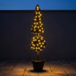 PVC Pine Cone Topiary with Mini Lights, 6 ft