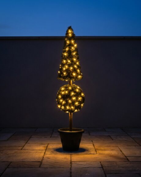 PVC Pine Cone Topiary with Mini Lights, 6 ft
