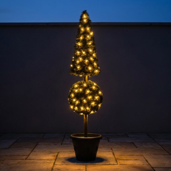 PVC Pine Cone Topiary with Mini Lights, 6 ft