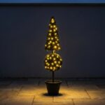 PVC Pine Square Cone Topiary with LED Lights, 6 Ft