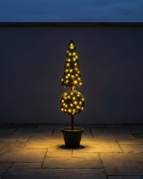 PVC Pine Square Cone Topiary with LED Lights, 6 Ft