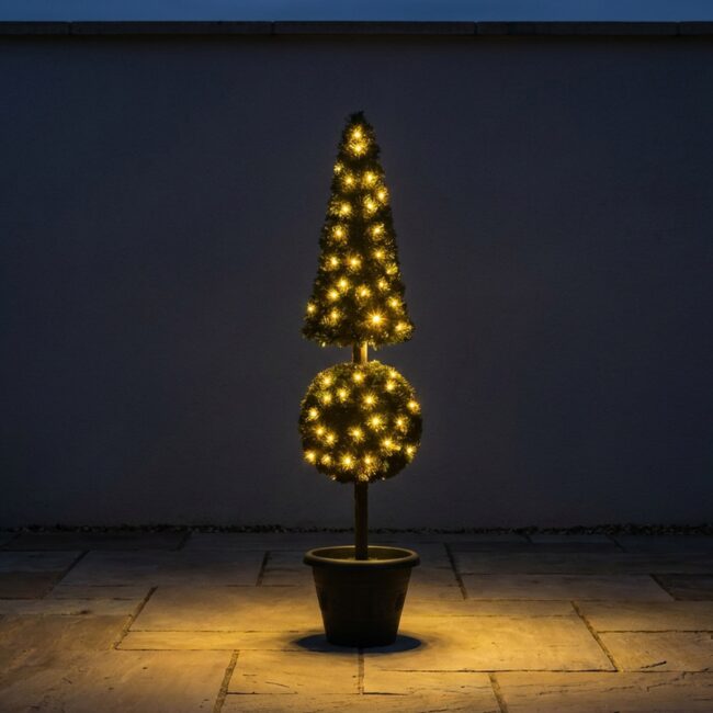 PVC Pine Square Cone Topiary with LED Lights, 6 Ft