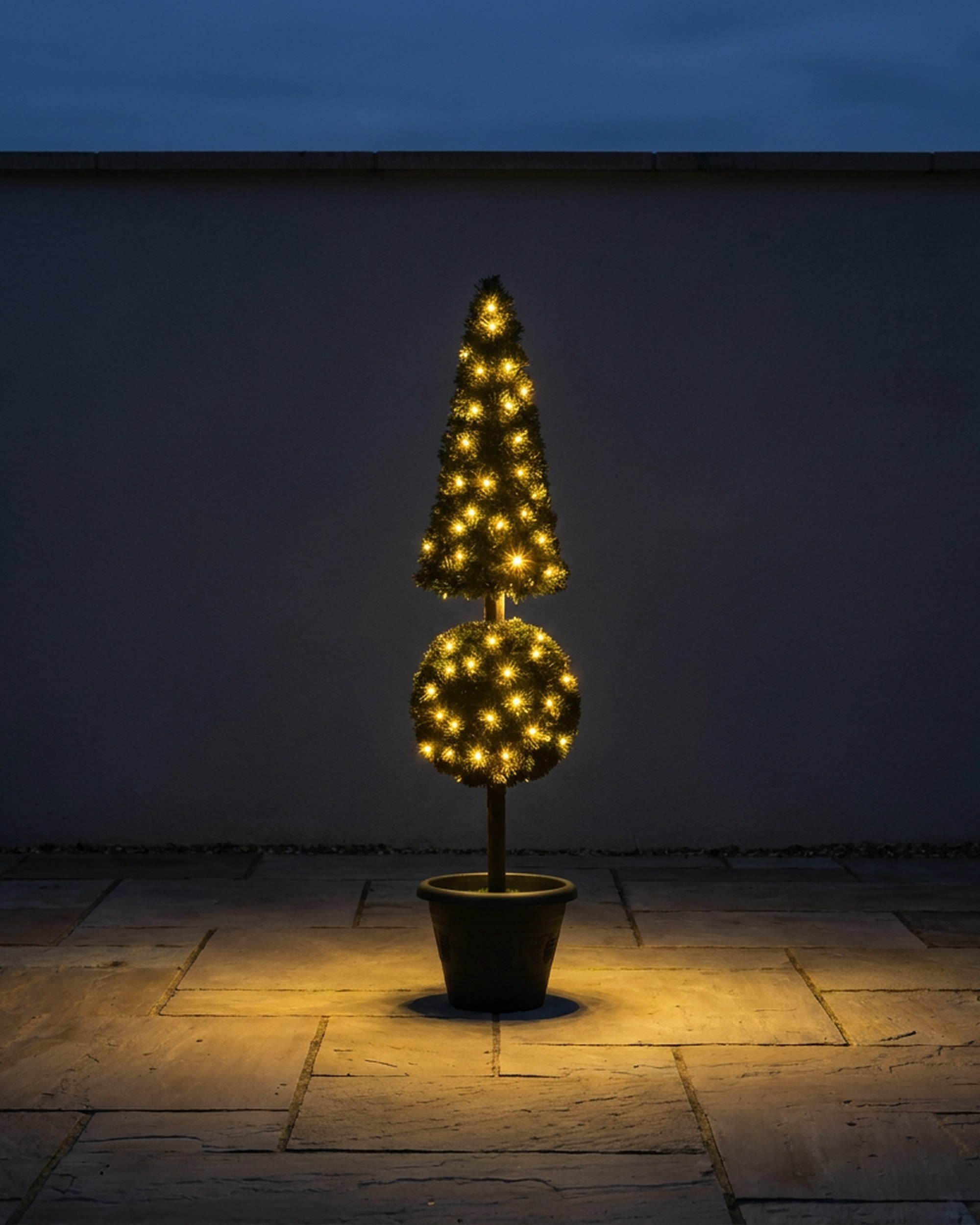Pine Square Cone With Topiary, Lighted, 6 ft Pine Square Cone With Topiary, Lighted, 6 ft