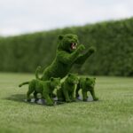 9 Foot Rearing Tiger Topiary with 3 Cubs