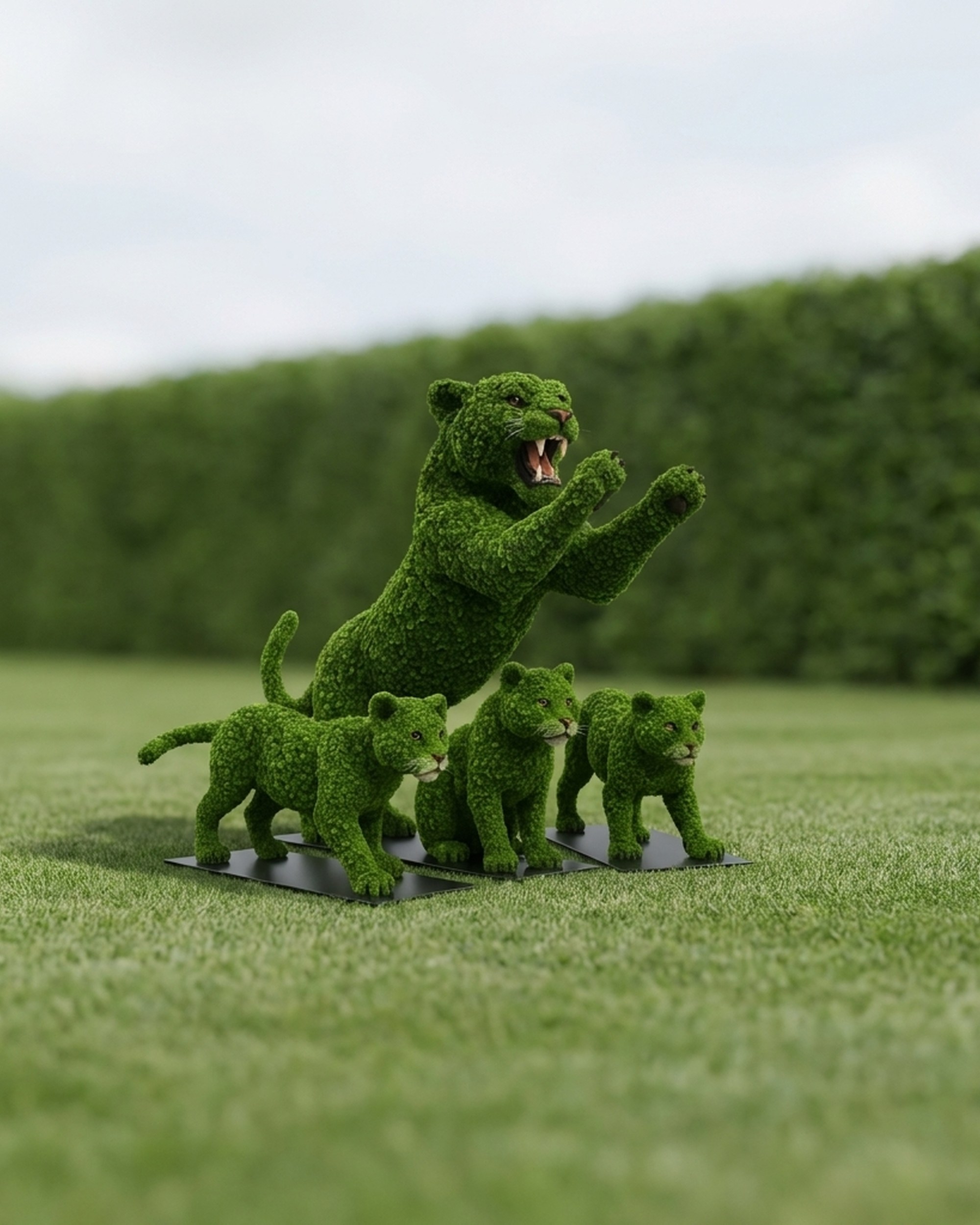 Rearing Tiger With 3 Cubs Topiary, 9 ft Rearing Tiger With 3 Cubs Topiary, 9 ft