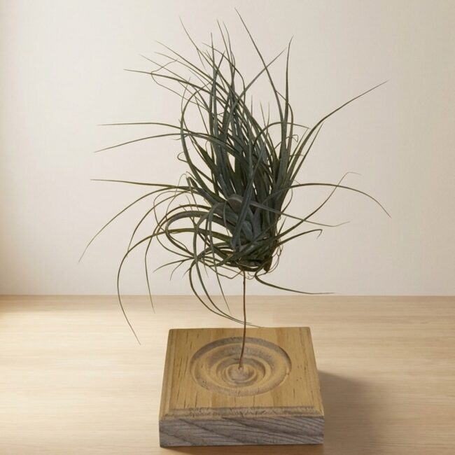 Stricata Midnight Air Plant on a Wood Square Block