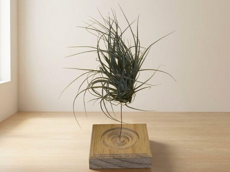 Stricata Midnight Air Plant on a Wood Square Block