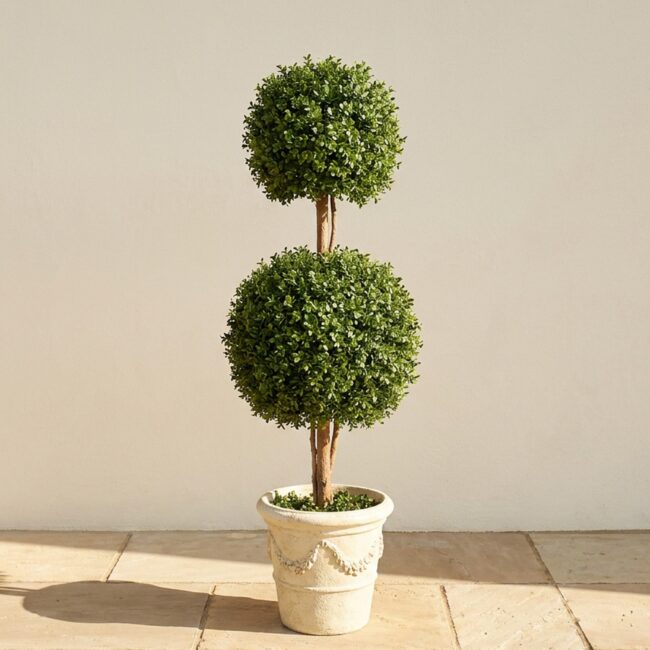 4 ft Artificial Double Ball Boxwood Topiary, Outdoor