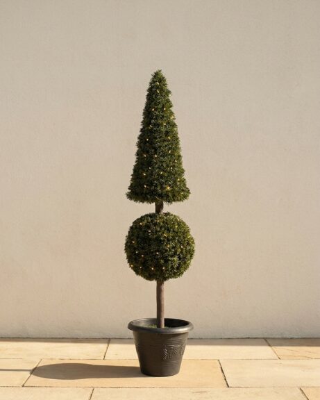 5-Foot Pyramid Ball Pine Topiary with Lights