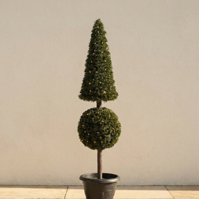 5-Foot Pyramid Ball Pine Topiary with Lights