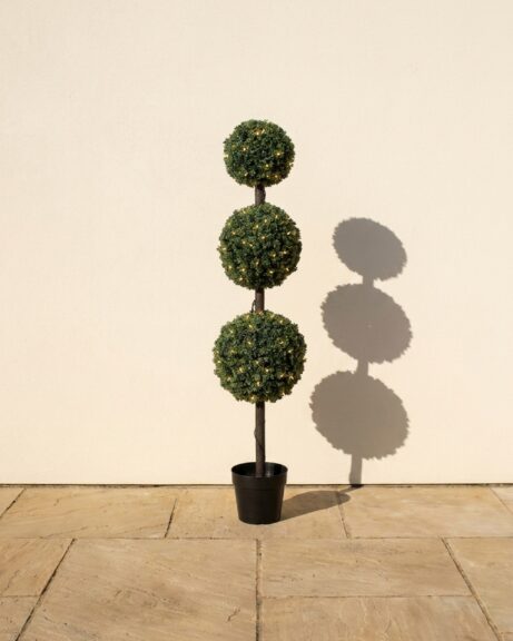 Artificial Triple Ball Pine Topiary with Lights, 5 ft