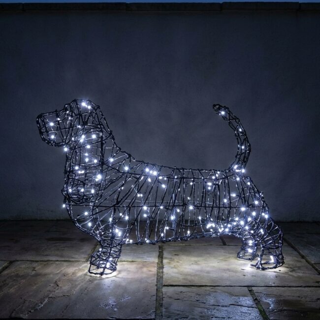 Lit Basset Hound Topiary, 21 Inch