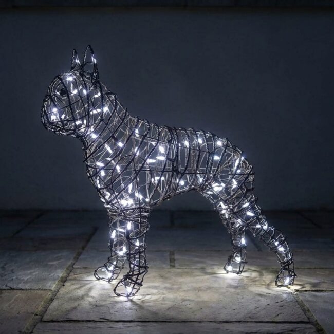 Lit Boston Terrier Topiary, 20 Inch