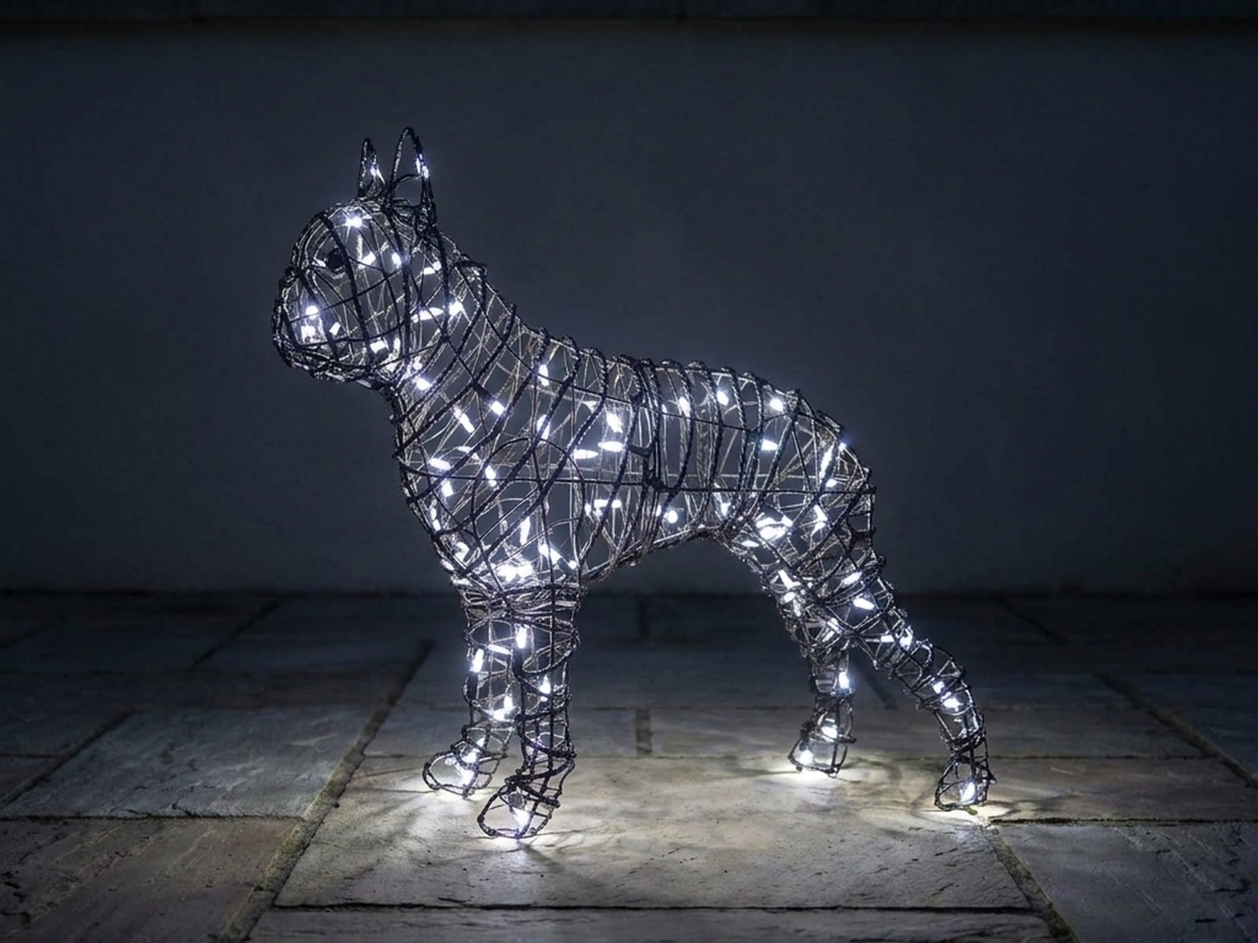 Lit Boston Terrier Topiary, 20 Inch