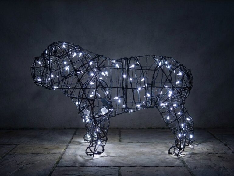 Lit Bulldog Wire Frame Topiary, 16 in