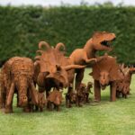 Family of Dinosaurs and T-Rex, Scrap Metal Sculpture