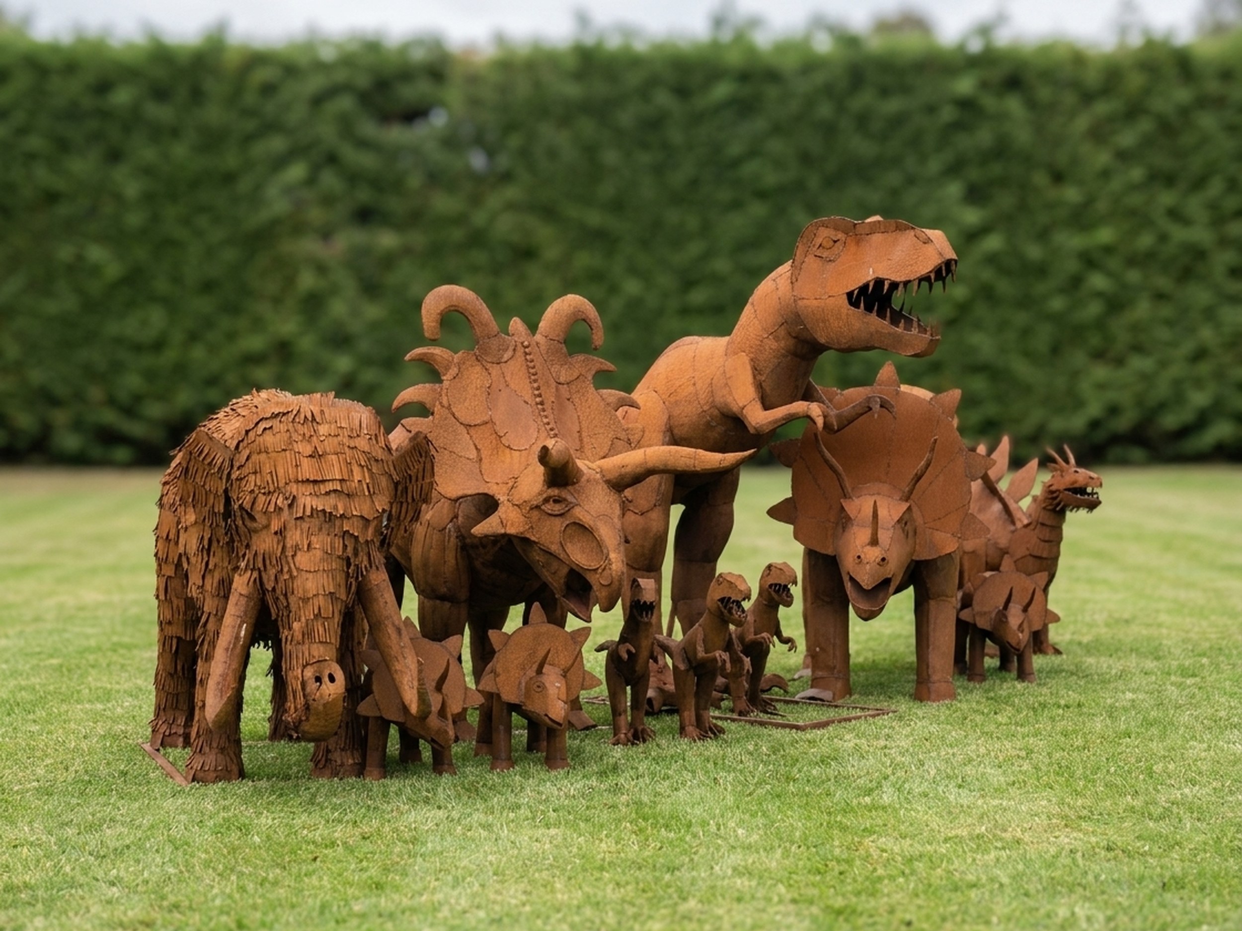 Family of Dinosaurs and T-Rex, Scrap Metal Sculpture Family of Dinosaurs and T-Rex, Scrap Metal Sculpture
