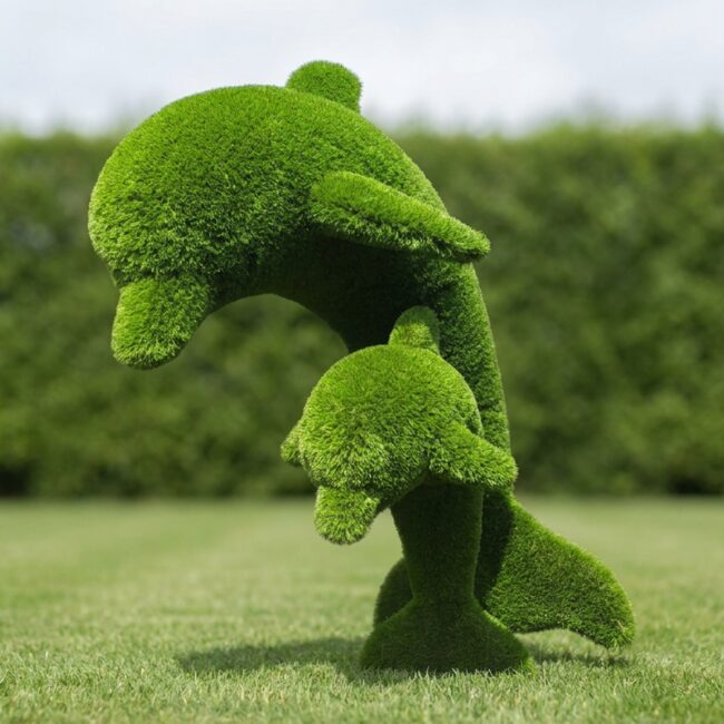 Flying Dolphin Topiary, Mother & Baby, 48 x 51 x 21 in